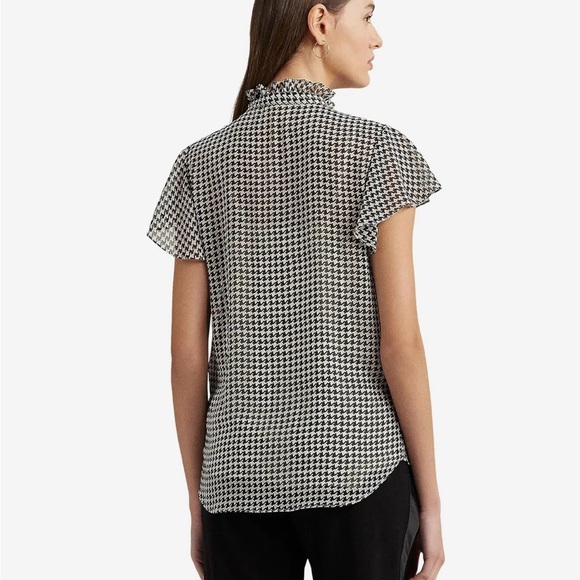 LAUREN Ralph Lauren  Houndstooth Ruffle-Trim Chiffon Blouse/size XL/nwt - Picture 3 of 4